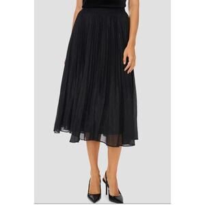 Halogen Metallic Sparkle Release Pleated Black Midi Skirt Women's S NYE Glam